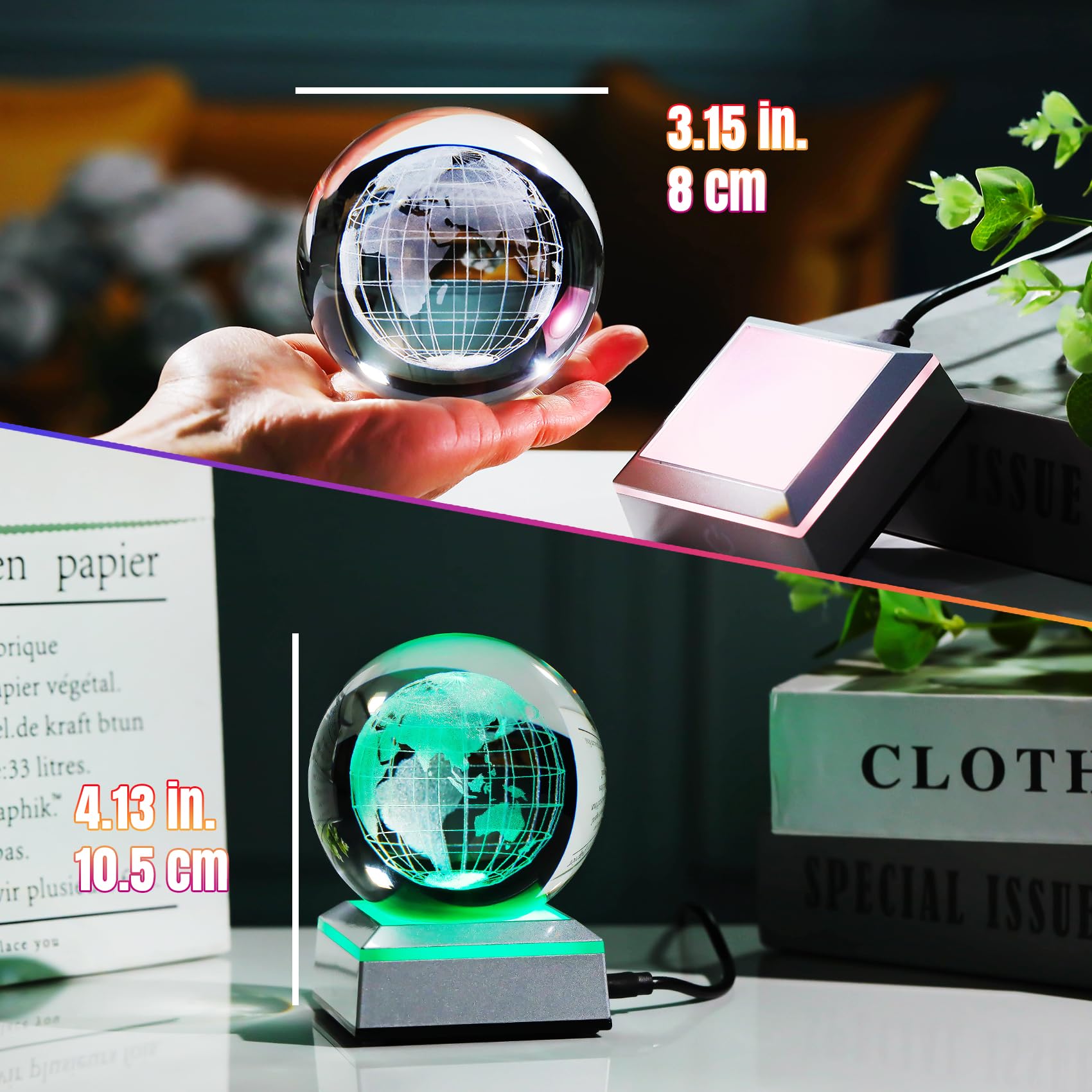Amazon.com: Ornalrist 3.15'' 3D Earth Crystal Ball with Silver LED